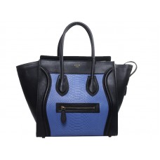 Celine Luggage Medium Tote in kalfsleer, zwart met blauw slangenleer