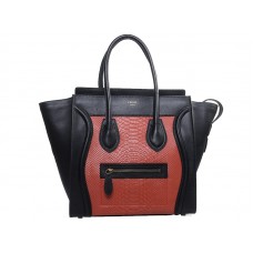 Celine Luggage Medium Tote in kalfsleer, zwart met rood slangenleer
