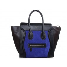 Celine Luggage Medium Tote in kalfsleer zwart/suède blauw