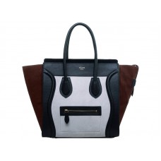 Celine Luggage Medium Tote in kalfsleer zwart/suède wit/bruin