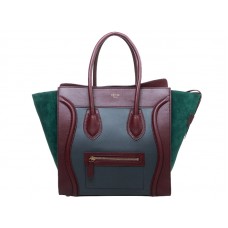 Celine Luggage Medium Tote in kalfsleer grijs/wijnrood/suède groen