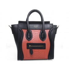 Celine Luggage Mini Tote in kalfsleer, zwart met rood slangenleer