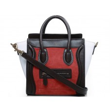 Celine Luggage Mini Tote in kalfsleer Choco/Suede Oranje Rood