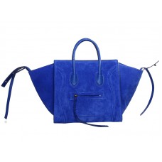 Celine Luggage Phantom Square Tote Bag van suède leer, felblauw