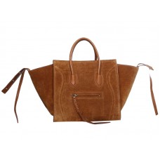 Celine Luggage Phantom Square Tote Bag Suède Leer Camel