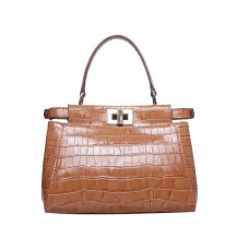 Fendi Iconic Mini Peekaboo Tas in krokodillenleer beige