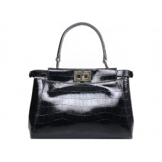 Fendi Iconic Mini Peekaboo Tas in zwart krokodillenleer