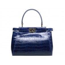 Fendi Iconic Mini Peekaboo Tas in Blauw Krokodillenleer