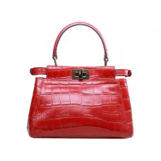 Fendi Iconic Mini Peekaboo Tas in rood krokodillenleer