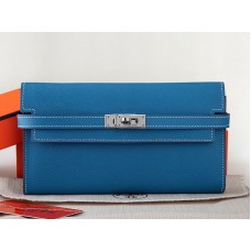 Hermes Epsom Original Kalfsleren Kelly Lange Portemonnee Blauw
