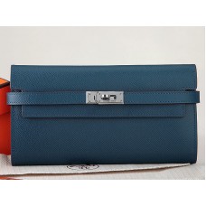 Hermes Epsom Original Kalfsleren Kelly Lange Portemonnee Donkerblauw