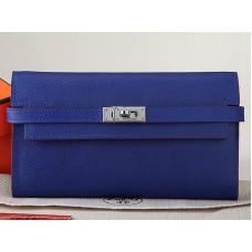 Hermes Epsom Original Kalfsleren Kelly Lange Portemonnee Elektrisch Blauw