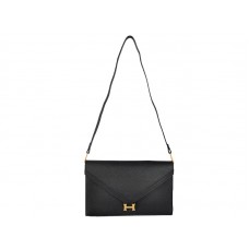 Hermes Pilot Envelope Clutch Zwart met Goudkleurige hardware