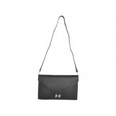 Hermes Pilot Envelope Clutch Zwart met zilverkleurige hardware