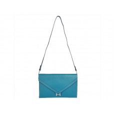Hermes Pilot Envelope Clutch Blauw met zilverkleurige hardware