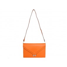 Hermes Pilot Envelope Clutch Oranje met zilverkleurige hardware