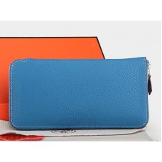 Hermes portemonnee met rits, origineel leer, middelgroot, blauw