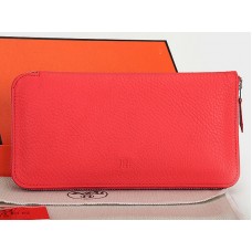 Hermes portemonnee met rits, origineel leer, watermeloenrood