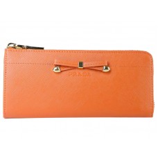 Prada Saffiano portemonnee met ritssluiting en strikdetail, oranje