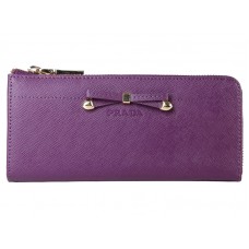 Prada Saffiano portemonnee met ritssluiting en strikdetail, paars