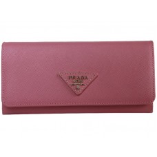 Prada Saffiano leren portemonnee met driehoekig logo, roze