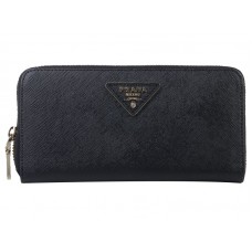 Prada Saffiano Zippy portemonnee met driehoekig logo, zwart