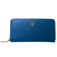 Prada Saffiano Zippy portemonnee met driehoekig logo, donkerblauw