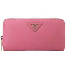 Prada Saffiano Zippy portemonnee met driehoekig logo, roze