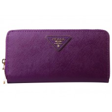 Prada Saffiano Zippy portemonnee met driehoekig logo, paars