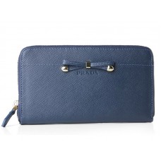 Prada Saffiano Zippy portemonnee met strikdetail, donkerblauw