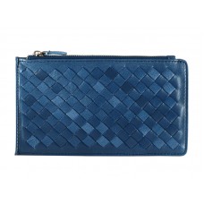 Bottega Veneta Intrecciato Nappaleren portemonnee met ritssluiting, donkerblauw