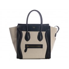 Celine Luggage Medium Tote in kalfsleer zwart / canvas wit