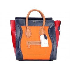 Celine Luggage Large Tote in kalfsleer blauw/canvas oranje