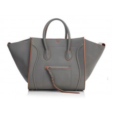 Celine Luggage Phantom Square Tote Bag Grijs met Oranje Afwerking