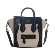 Celine Luggage Mini Tote in kalfsleer zwart/canvas wit