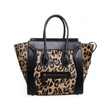 Celine Luggage Medium Tote in kalfsleer, zwart met luipaardprint
