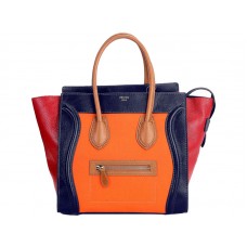 Celine Luggage Medium Tote in kalfsleer blauw/canvas oranje