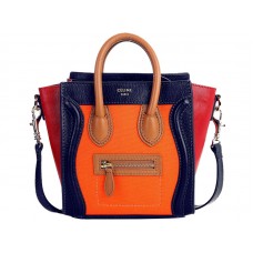 Celine Luggage Mini Tote in kalfsleer blauw/canvas oranje