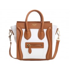 Celine Luggage Mini Tote in kalfsleer, camel/wit
