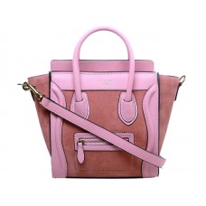 Celine Luggage Mini Tote in kalfsleer roze / suède roze