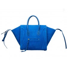 Celine Luggage Phantom Square Tote Bag van suède leer in blauw