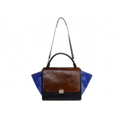 Celine Trapeze schoudertas van kalfsleer, zwart / ponyhaar, blauw/bruin