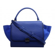 Celine Trapeze schoudertas van kalfsleer met blauw suède