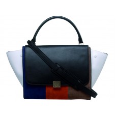 Celine Trapeze schoudertas van meerkleurig kalfsleer in de kleuren zwart/blauw/oranje/beige/wit.