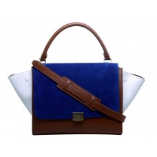 Celine Trapeze schoudertas van meerkleurig kalfsleer in blauw/bruin/wit.