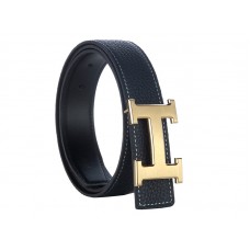 Hermes Togo leren brede riem met gouden H-gesp, zwart