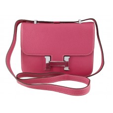 Hermes Constance 23 schoudertas, Togo leer, roze