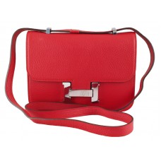 Hermes Constance 23 schoudertas, Togo leer, rood