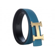 Hermes Togo leren riem met gouden H-gesp, blauw