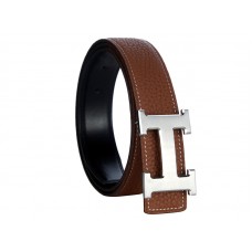 Hermes Togo leren riem met zilveren H-gesp, bruin
